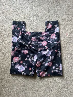 SO Black Leggings with Coral & Lavender Floral Print